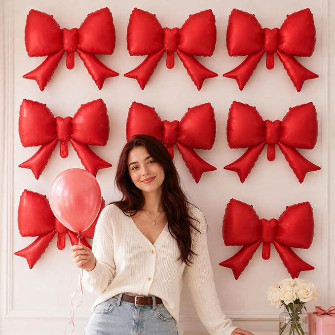 8Pcs Red Bow Foil Balloons, 21Inch Red Bow Shaped Balloons - Image 5