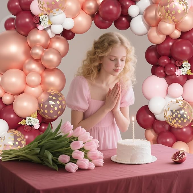 157Pcs Burgundy Rose Gold Balloons Garland Arch Kit | Different Sizes Pink - Image 6