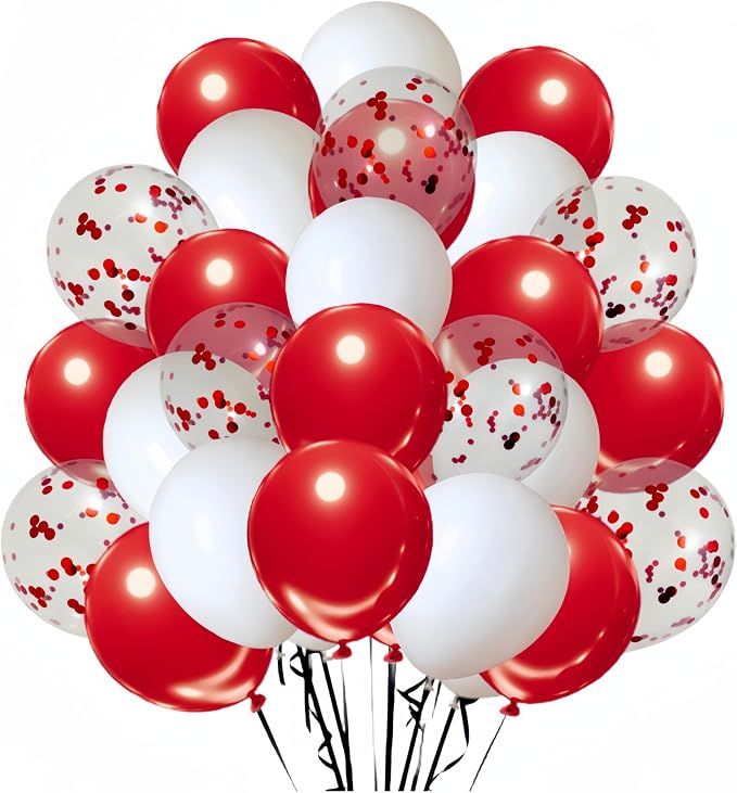 300 Pack Red and White Balloons 12 Inch Red Confetti Balloon by ZWZLIULIAN