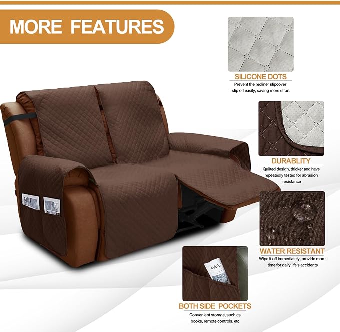 XINEAGE Water Resistant Recliner Cover, 2 seat Recliner Loveseat Covers - Image 2