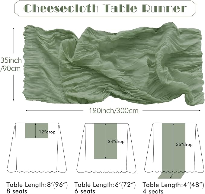 IVAPUPU 4 Pcs Cheesecloth Table Runner - 10ft Sage Green Summer Boho Gauze - Image 9