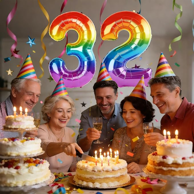 40 Inch Number 32 Balloons for 32nd Birthday Party Decorations, 0-100 Rainbow - Image 2