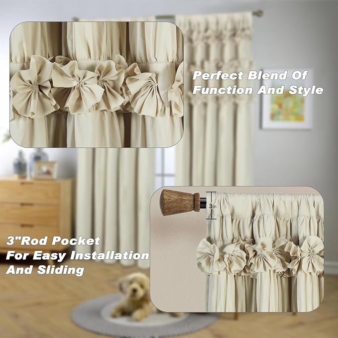 Camel Blackout Curtains 52" W x 96" L x 2 Panels | Handmade Butterfly Flower - Image 6