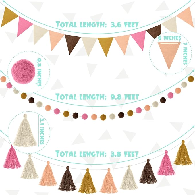 Irenare 9.8 ft Pom Pom Garland for Classroom Felt Rainbow Garland Back to - Image 2