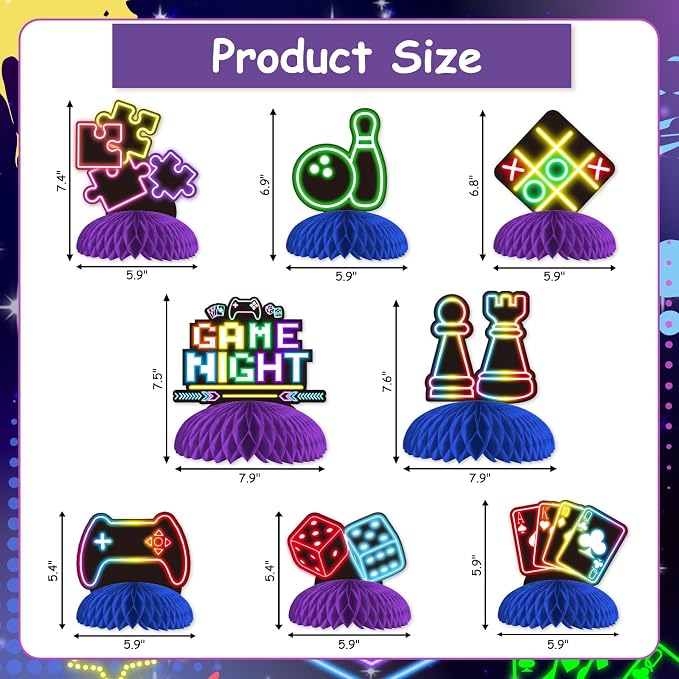 Game Night Party Decorations Adults 8Pcs Neon Game Night Centerpieces Gaming On - Image 6