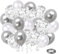 White Silver Confetti Latex Balloons, 50 Pack 12inch Silver Metallic Party by Hiquaty
