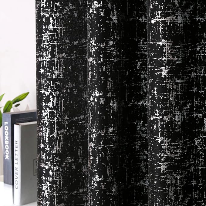 Taisier Home Silver Foil Print Linen Textured Curtains Geometric Dots Pattern - Image 2