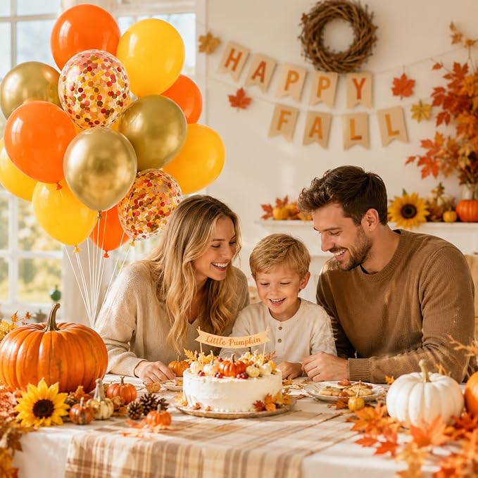 Fall Balloons 12 Inch Thanksgiving Burnt Orange Gold Confetti Balloons Set | - Image 6