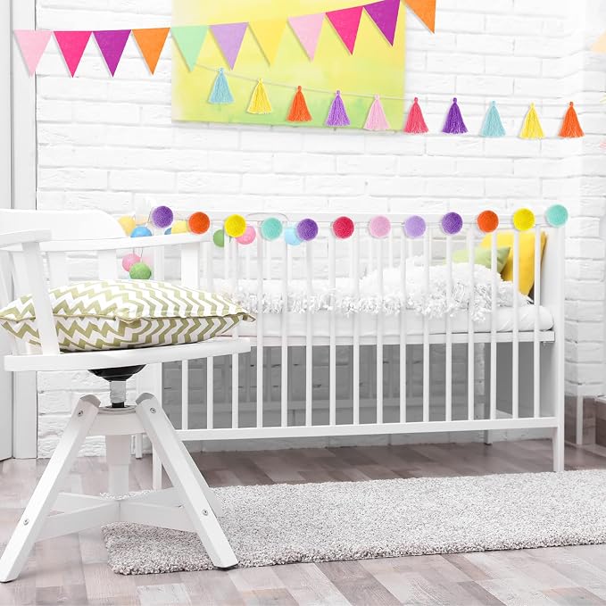 Irenare 9.8 ft Pom Pom Garland for Classroom Felt Rainbow Garland Back to - Image 7