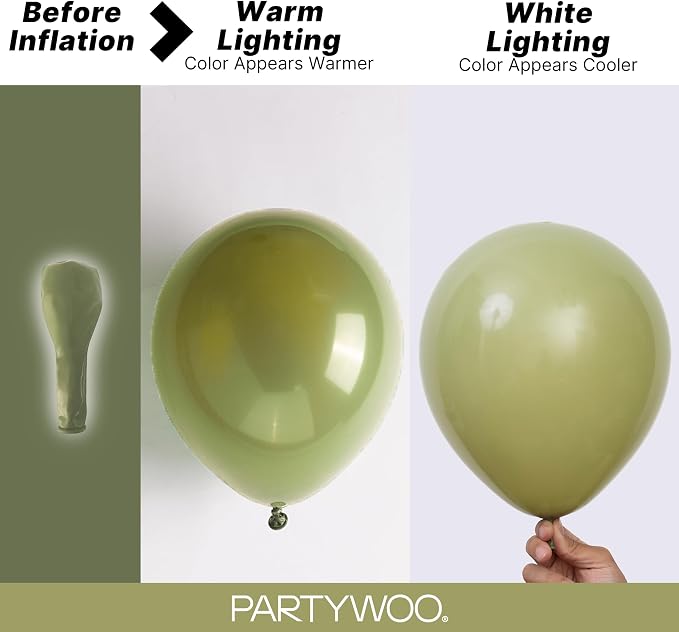 PartyWoo Sage Green Balloons 123pcs Olive Boho Green Color 18 12 10 5 Inch | 18 - Image 3