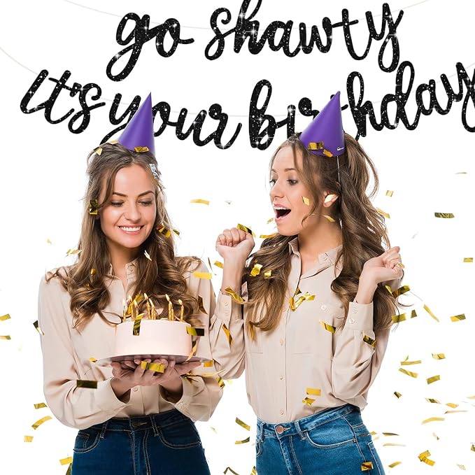 BEISHIDA Glitter Black Pre-Strung Go Shawty It's Your Birthday Banner Decor | - Image 6