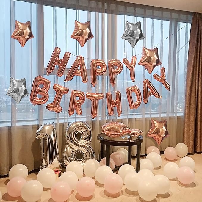 CANREVEL Happy Birthday Banner Decorations + 12Pcs Star Balloons, Rose Gold | - Image 3