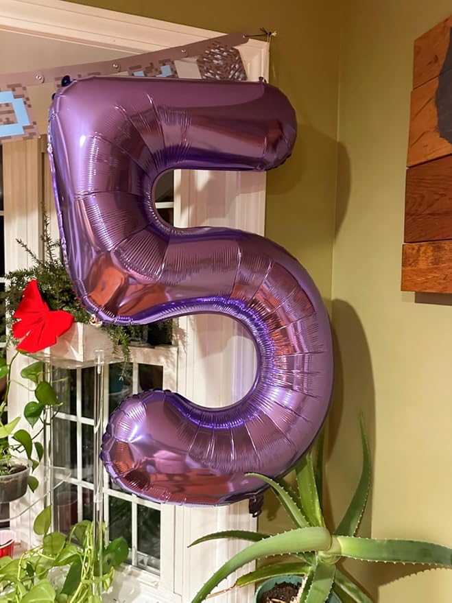 5 Balloon Numbers Birthday Decorations, 40In Purple Balloons - Image 2