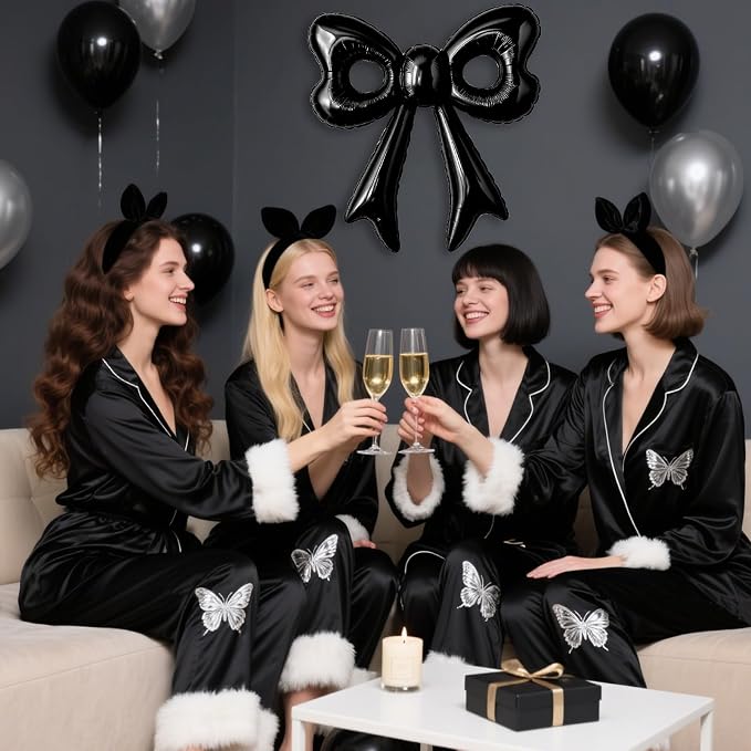 4 Pcs Black Bow Balloons, 31”Huge Bow Aluminum Foil Balloons - Image 3