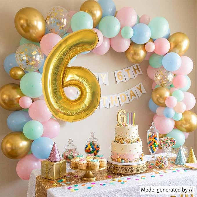 Gold Number 6 Balloon 40 Inch, Shiny Gold Foil Decor - Image 7