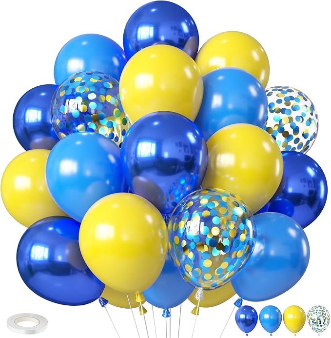 Yellow Blue Balloons, 12 Inches Blue Yellow Balloon Double Stuffed Metallic by BIAPIAN
