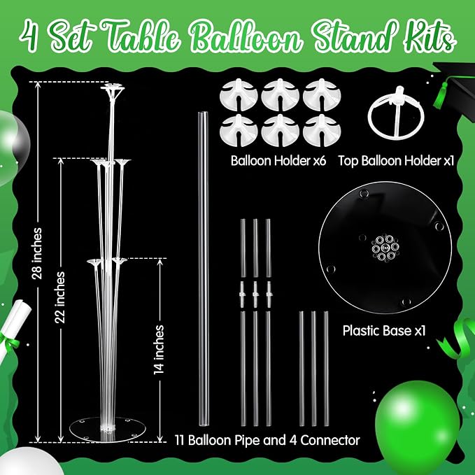 Kasyat 4 Set Green and Black 2026 Graduation Table Centerpiece Balloon Stand - Image 4