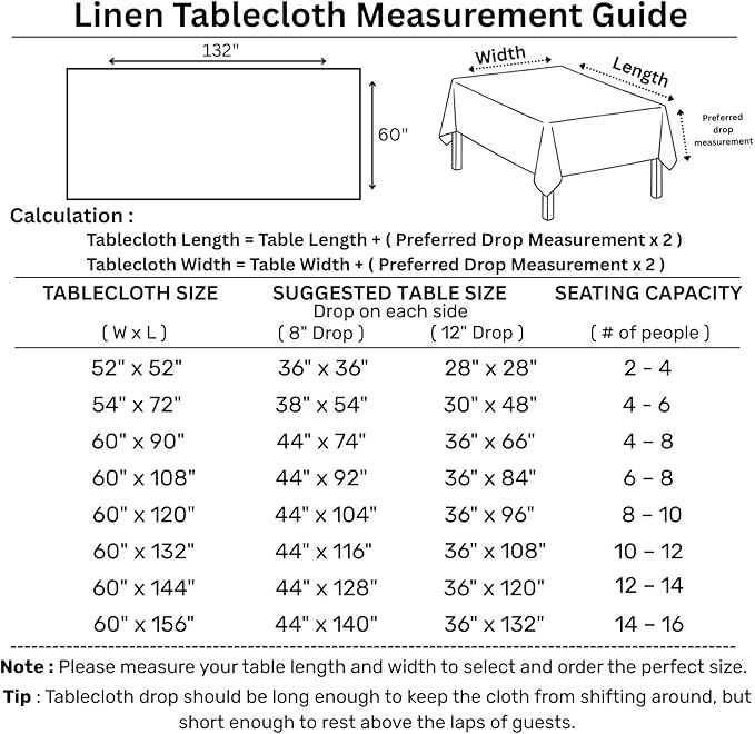 Solino Home Light Natural Linen Tablecloth 60 x 132 Inch - Classic Hemstitch, 100% Pure Linen Rectangular Tablecloth - Machine Washable Table Cloth for Fall, Autumn, Thanksgiving, Christmas, Holiday