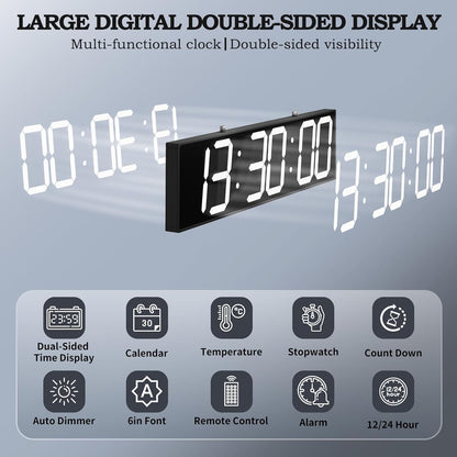 28.4‘’ Digital Clock with Large Display,Hanging Clock with Clearly Visible Large Digital Double-Sided Display,Multi-Function Led Clock with Temperature and Calendar Display (White)