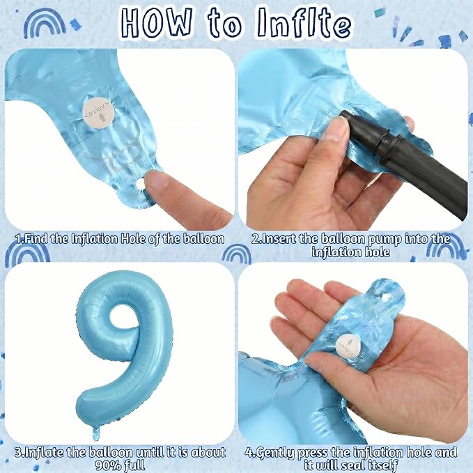 Pearlescent Blue Number 9 Balloon 40 Inch, Large Light Blue Mylar Foil Balloon - Image 5