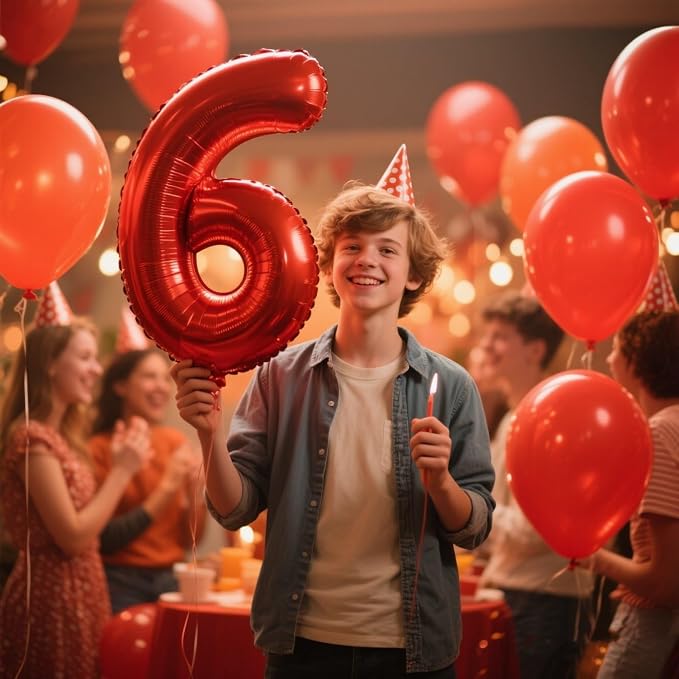 Number Balloons 6 Balloon 40 inch Red - Image 2
