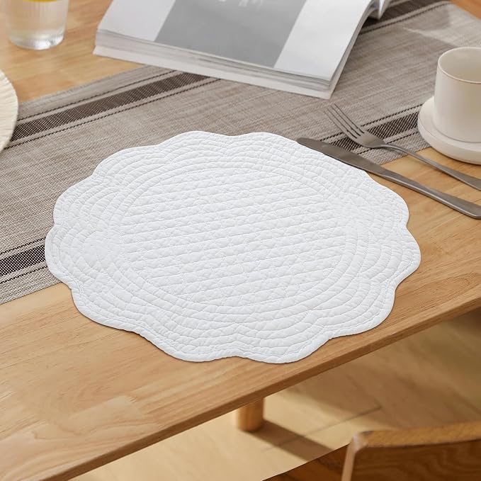 HOMBYS Quilted Placemats Set of 6 Washable Round Placemats - Image 6