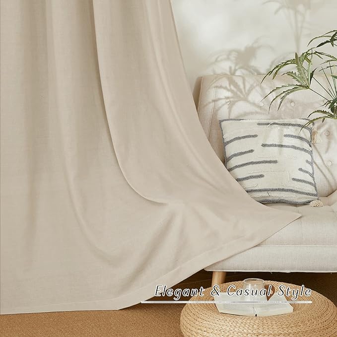 NICETOWN Linen Curtains for Windows 90 inch Long, Grommet Semi Sheer Vertical - Image 3