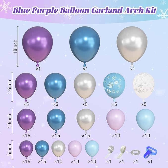 157Pcs Frozenn Balloons Arch Garland Kit Different Size | Blue Purple Sliver - Image 2