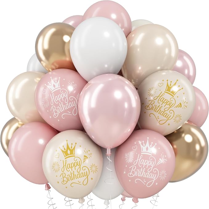 Dusty Pink Beige Gold Birthday Balloons by KAINSY
