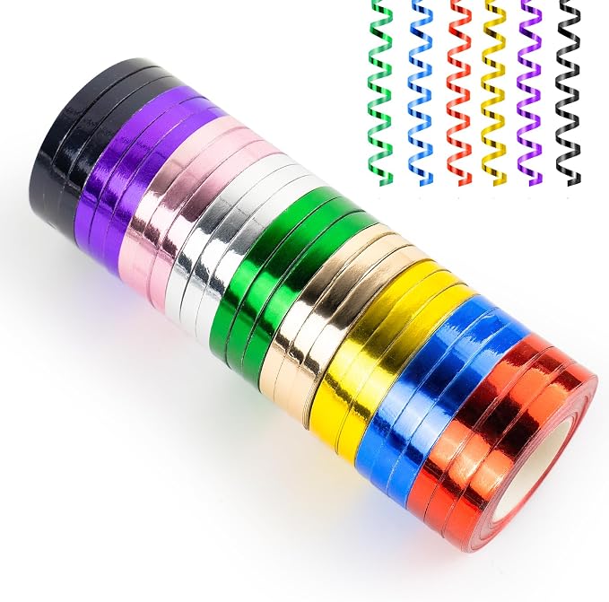 9 Colors Glossy Curling Ribbon Set, Balloon String 1/5" X 10 Yards Per Roll by KMERLIFE