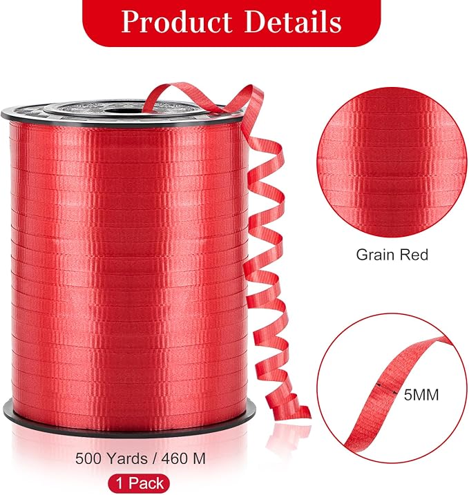 Red Curling Ribbon, 500 Yards, 1/5 Inch | - Image 2