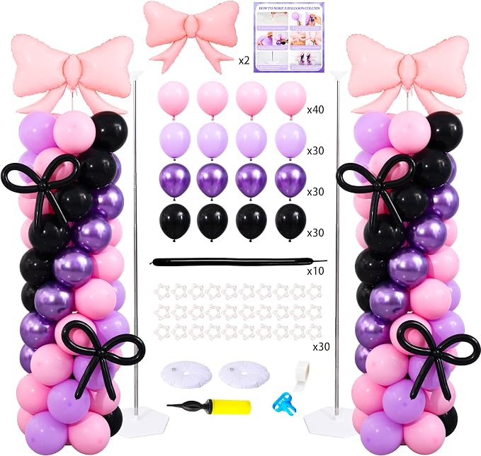 Pink and Purple Black Balloon Column Stand Arch Kit Set of 2 by KIRINDECORATION