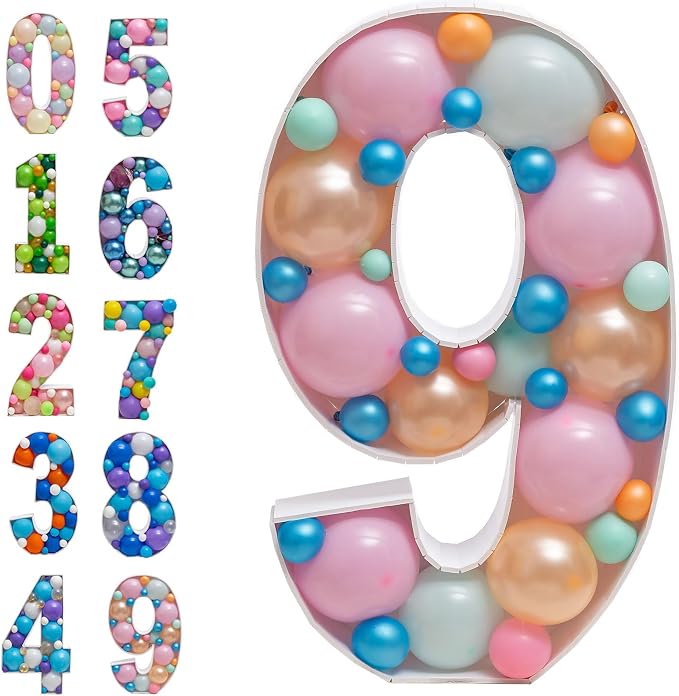Mosaic Balloon Frame Numbers 9 Pre-Cut Large Foam Board Sign Cut-Out by JoyBoxDesign