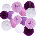 Purple Birthday Party Decorations Paper Lanterns and Pom Poms 15pcs Set | Baby by Unknown