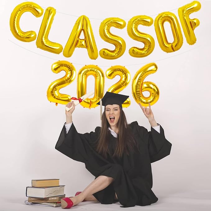 TONIFUL Gold Class of 2026 Graduation Balloon Banners Foil Balloons Decorations - Image 6