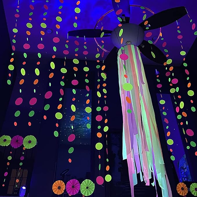 110feet UV Round Dot Paper Neon Garland Streamers Black Light Neon Decorations - Image 4