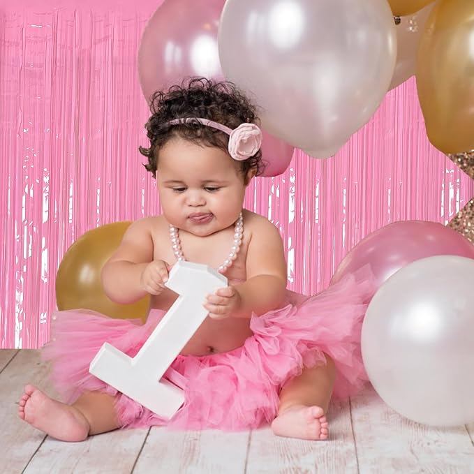 20 Pack Foil Curtain Pink Backdrop Streamers Metallic Tinsel Fringe Curtains - Image 5