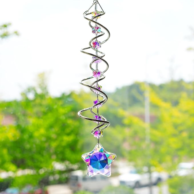 21 Inch Crystal Spiral Wind Spinner Gazing Ball Suncatcher Decor | Crystal - Image 2