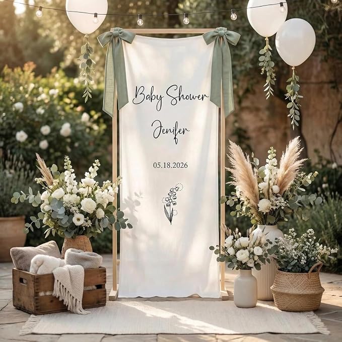 Baby in Bloom Shower Banner, Personalized Floral Fabric Backdrop, Custom Name - Image 2