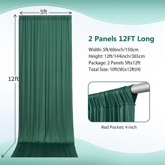 10×12ft Wrinkle Free Hunter Green Backdrop Curtain - Image 4
