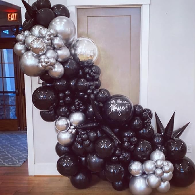 Black and Silver Balloons Arch Kit, 18 12 10 5 inch, Graduation, Anniversary - Image 7
