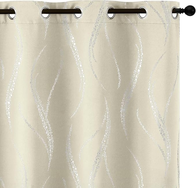 Yakamok Cream Light Blocking Curtains 90 Inches Long Silver Print Wide 52" | by Yakamok