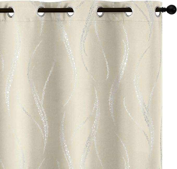 Yakamok Cream Light Blocking Curtains 72 Inches Long Silver Print Wide 62" | by Yakamok
