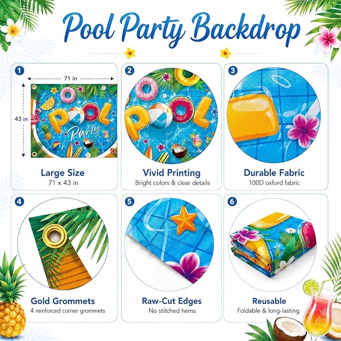 Pool Party Banner Pool Party Decorations Large 71 * 43 Inch Summer Party - Image 8