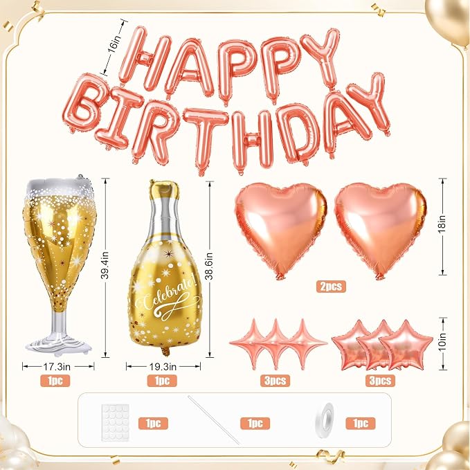 Rose Gold Happy Birthday Balloons Banner, Birthday Decorations - Image 2