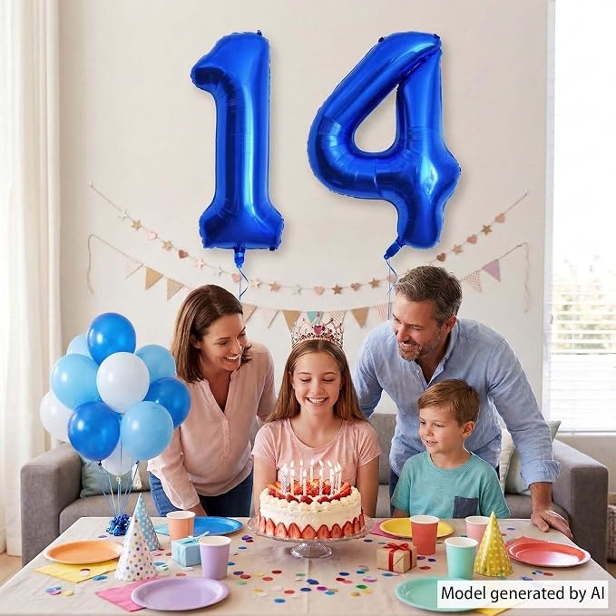 Navy Blue Number 14 Balloon 40 Inch, Shimmering Foil Milestone Party Decor | - Image 6