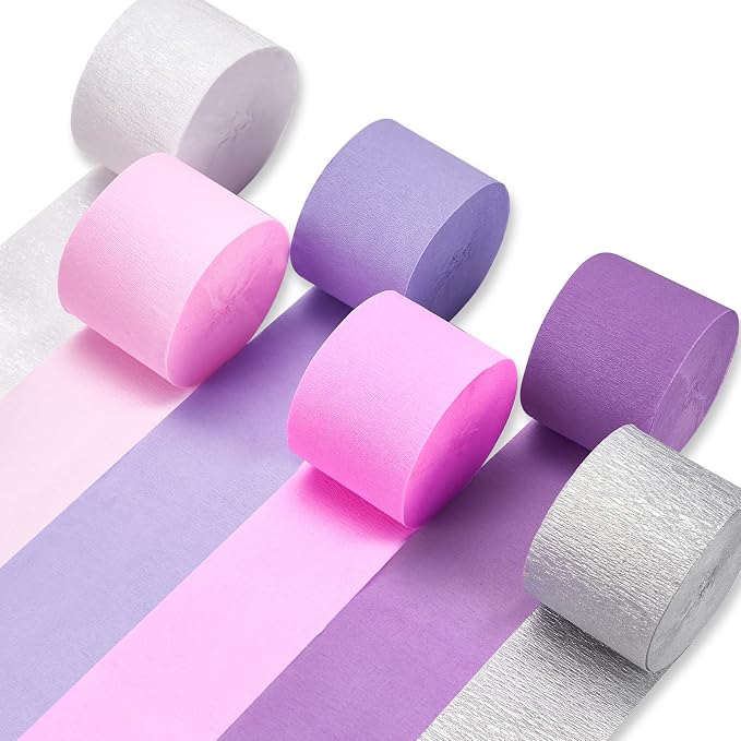PartyWoo Silver Lavender Purple White Crepe Paper Streamers 6 Rolls 492 FT | by PartyWoo