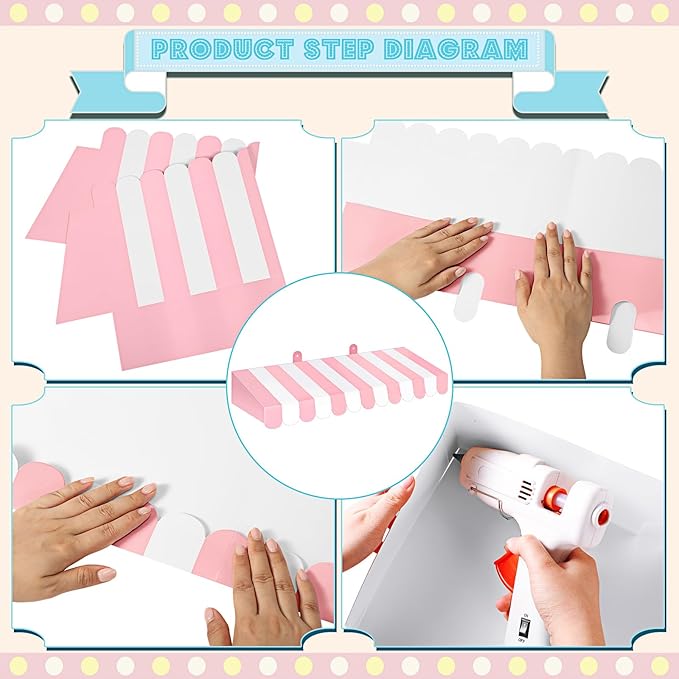 Boao 4 Pack Pink Circus Awning Decoration 3D Pink and White Stripe Cardboard - Image 3