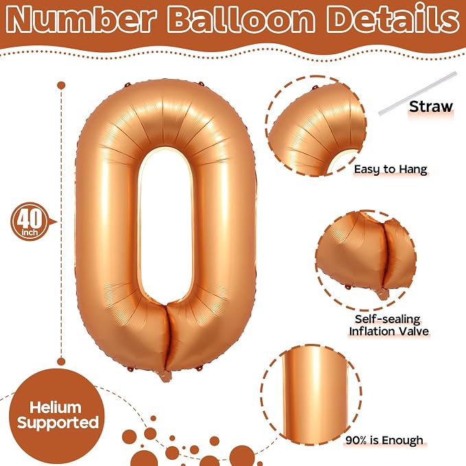 40 Inch Orange Number 0 Balloon, Foil 0 Number Balloons Decor, Giant Self - Image 2