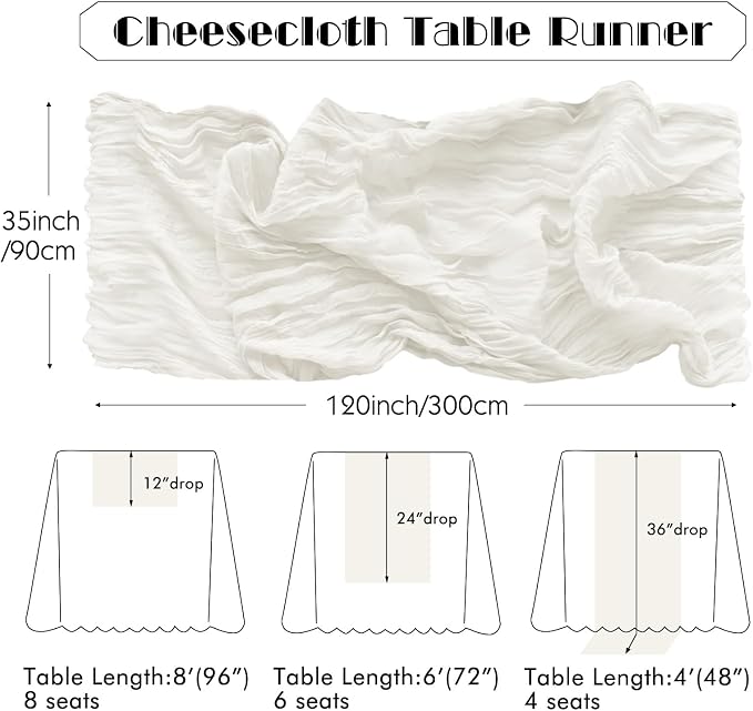 IVAPUPU 4 Pcs Cheesecloth Table Runner - 10ft Ivory White Boho Gauze Cheese - Image 3